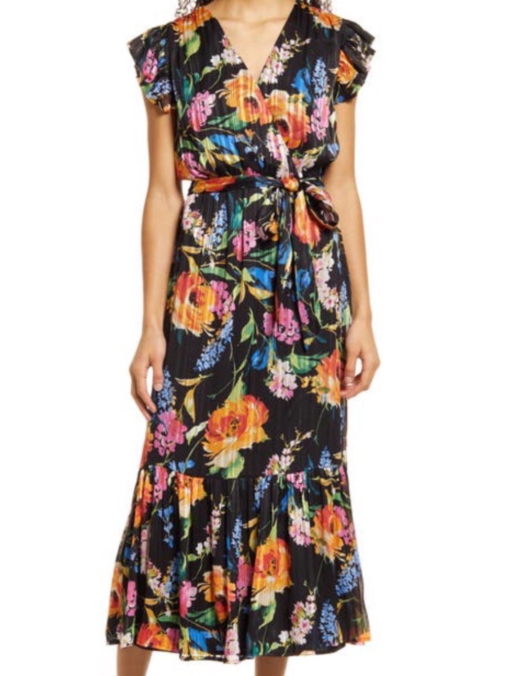 SAM EDELMAN Floral Faux Wrap Midi Dress Size 10